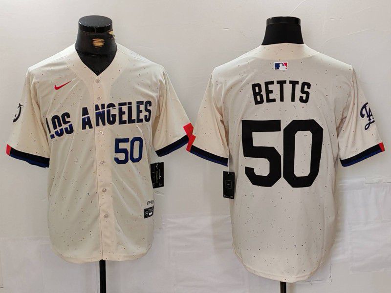 Men Los Angeles Dodgers 50 Betts Cream Fashion Nike Game MLB Jersey style 7014